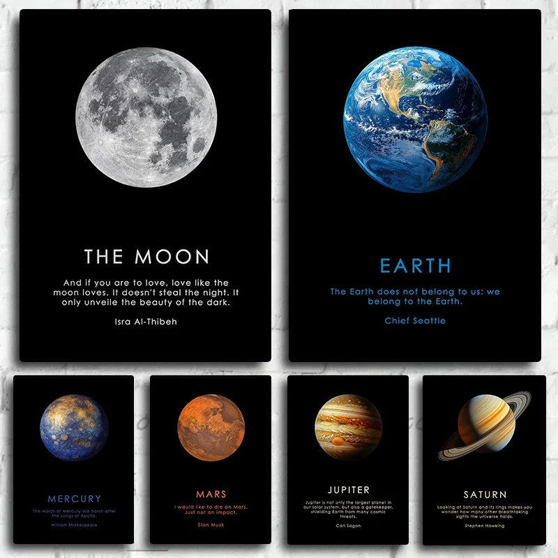Space System Earth Mars Neptune Saturn Sun Jupiter Uranus Venus Poster Print Wall Art Pictures Canvas Painting Room Home Deco