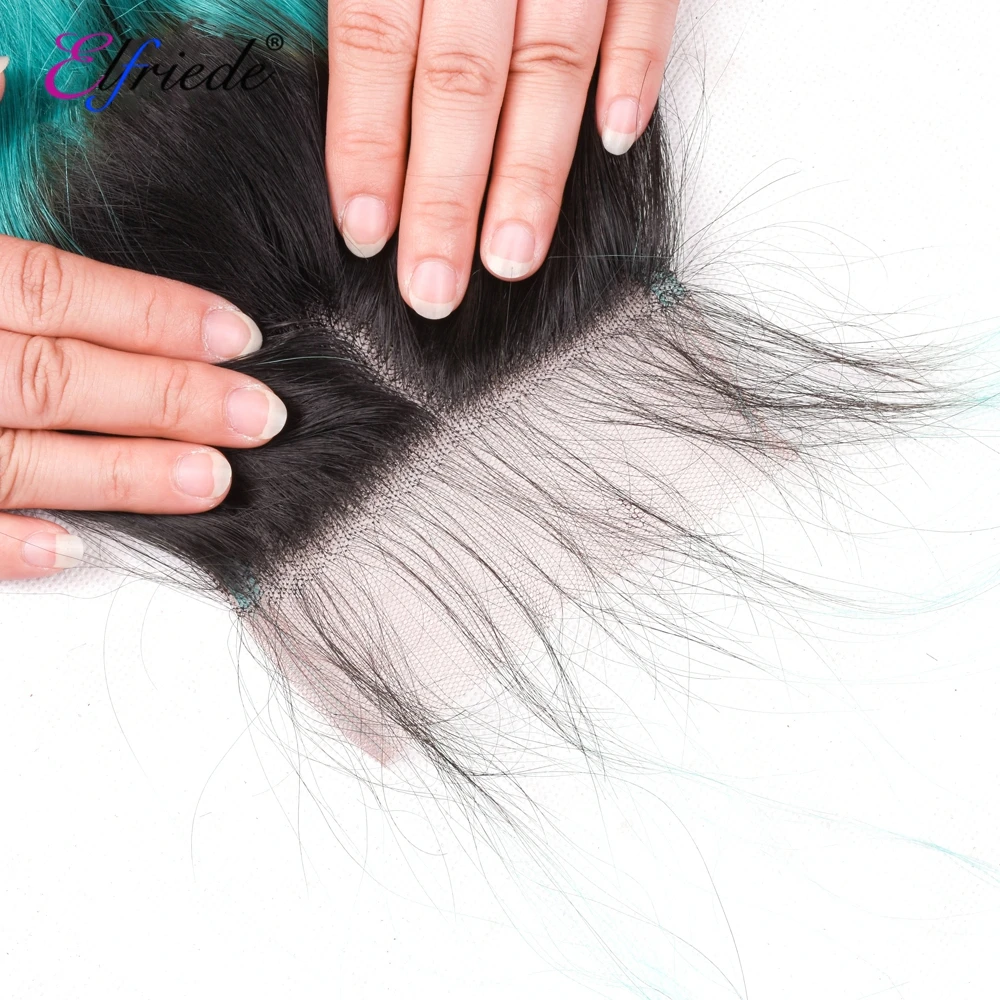 Elfriede-Mèches Body Wave naturelles Remy avec closure, tissages de cheveux colorés, 3 lots, # T1B/bleu clair/bleu, 4x4