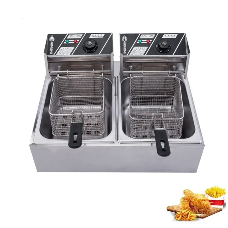 Restaurant Fries Chips Frying Machine / Double Tank Industrial Electric Commercial Deep Fry 220V