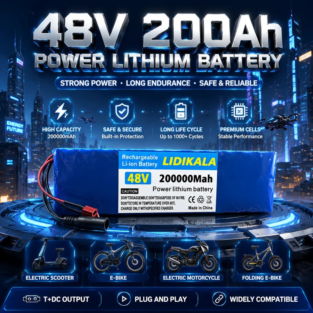 48V 200000mAh 13s3p Hochleistungs-Lithium-Ionen-Akku mit XT60 DC-Anschluss für E-Bike, Elektroroller und Solarsysteme