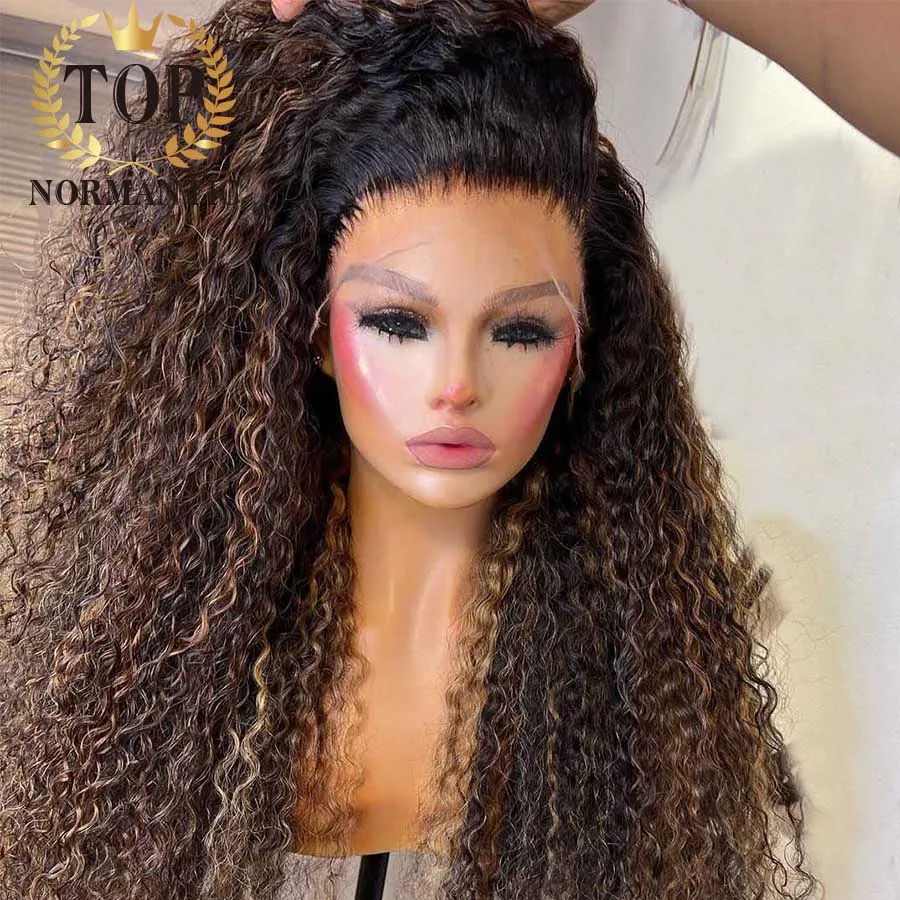 Topnormantic 200 Density Curly Peruvian Hair Wigs with Side Part Highlight Blonde 13x4 Lace Front Wigs13x6 Lace Wigs