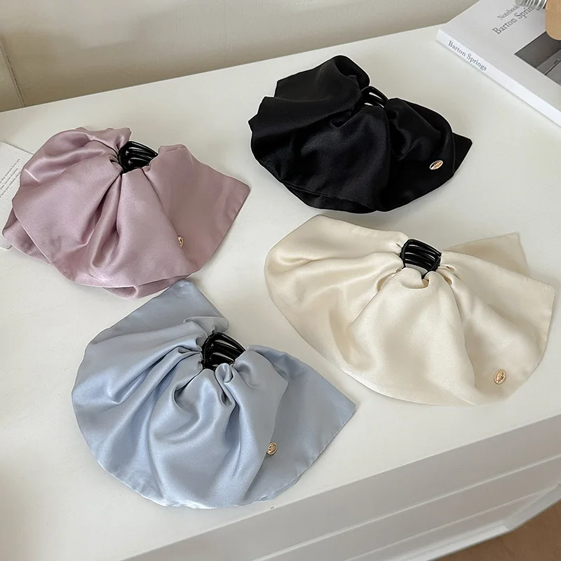 

Solid Color Satin Bow Ponytail Clip Women Elegant Hair Claw Girls Ponytail Hairpin Sweet Headwear Barrettes Hair Accessories New