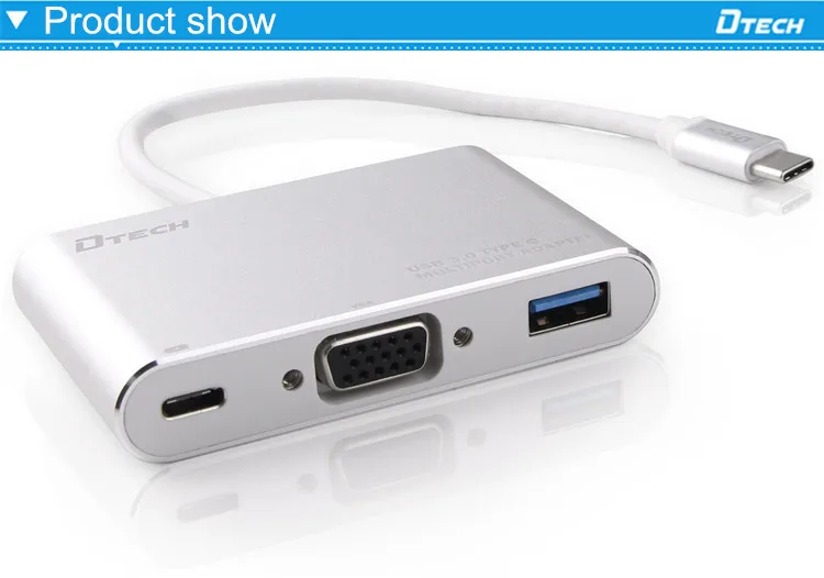 محول Dtech 1080p USB C TYPE-C إلى VGA PD USB3.0 لعرض الفيديو عالي الدقة