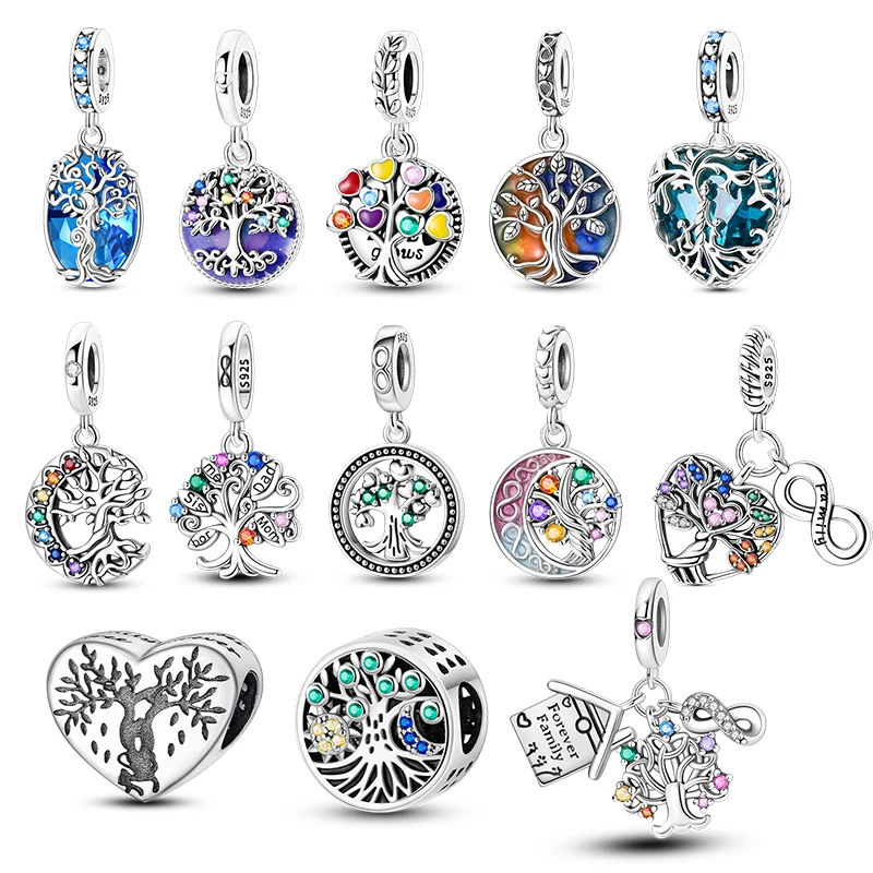 

New Original Charm Beads 925 Silver Colorful Tree of Life Dangle For Bracelet Women Girl Fine DIY Jewelry Gift