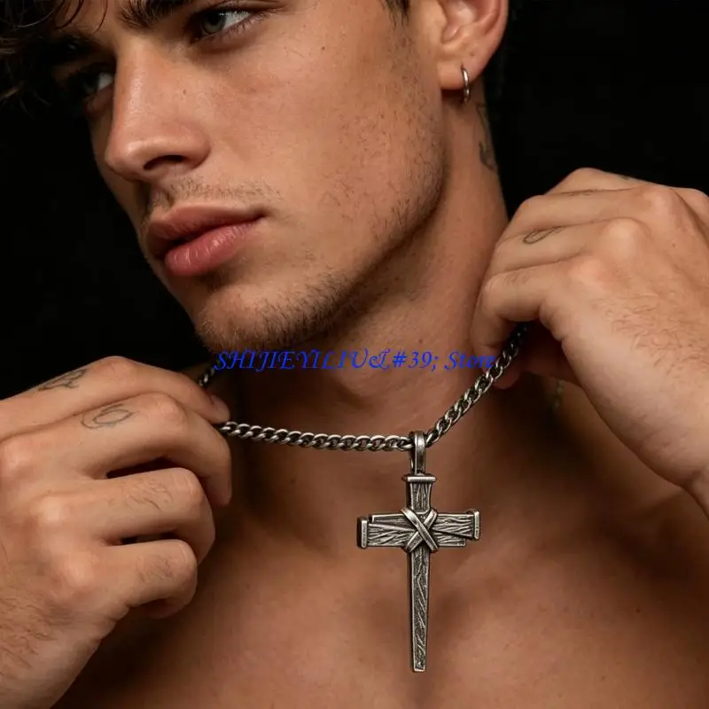 E21F Fashionable Gothic Crosses Pendant Adjustable Length Chain Unisex Jewelry