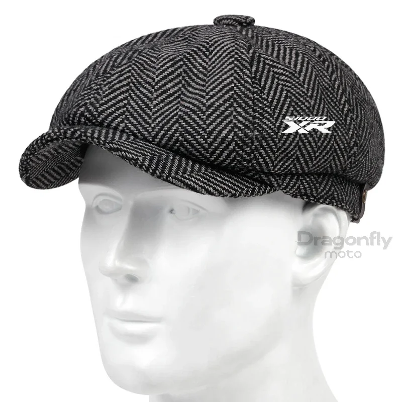 S1000XR โลโก้ผู้ชาย Retro Beret อังกฤษหมวก Wool Blend Vintage Herringbone Tweed ผู้ชาย Casual Newsboy หมวกแบนหมวกสําหรับ BMW S1000XR