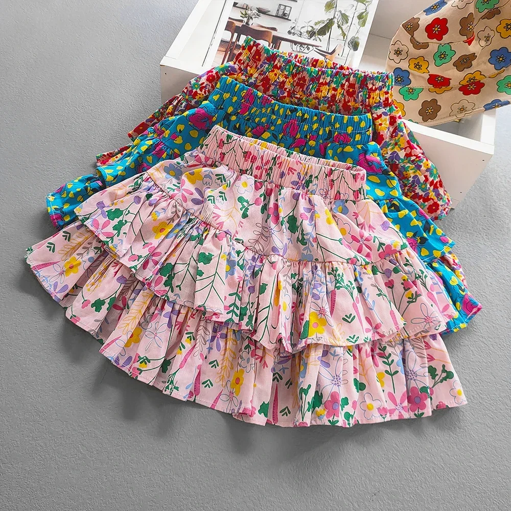 

Girl Cotton Printing Skirts Baby Girls Ruffled Cake Skirts For Summer Cute Babys Princess Skirt Children tutu Ball Gown Skirt