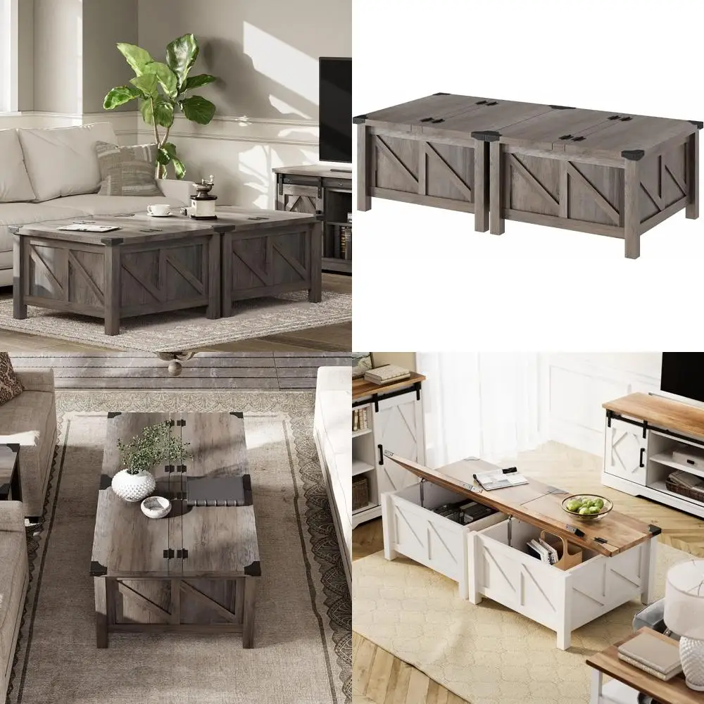 

Журнальный столик в деревенском стиле в фермерском доме с подъемной столешницей и местом для хранения вещей, 60 x 30 дюймов, серая отделка для гостиной