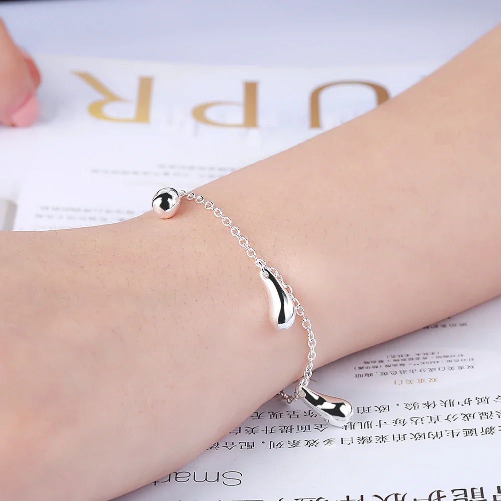 Hot New 925 Sterling Silver Wild Five Water Droplets Chain Men'S Bracelets Wedding Party Wild Christmas Gifts Fashion Jewelry
