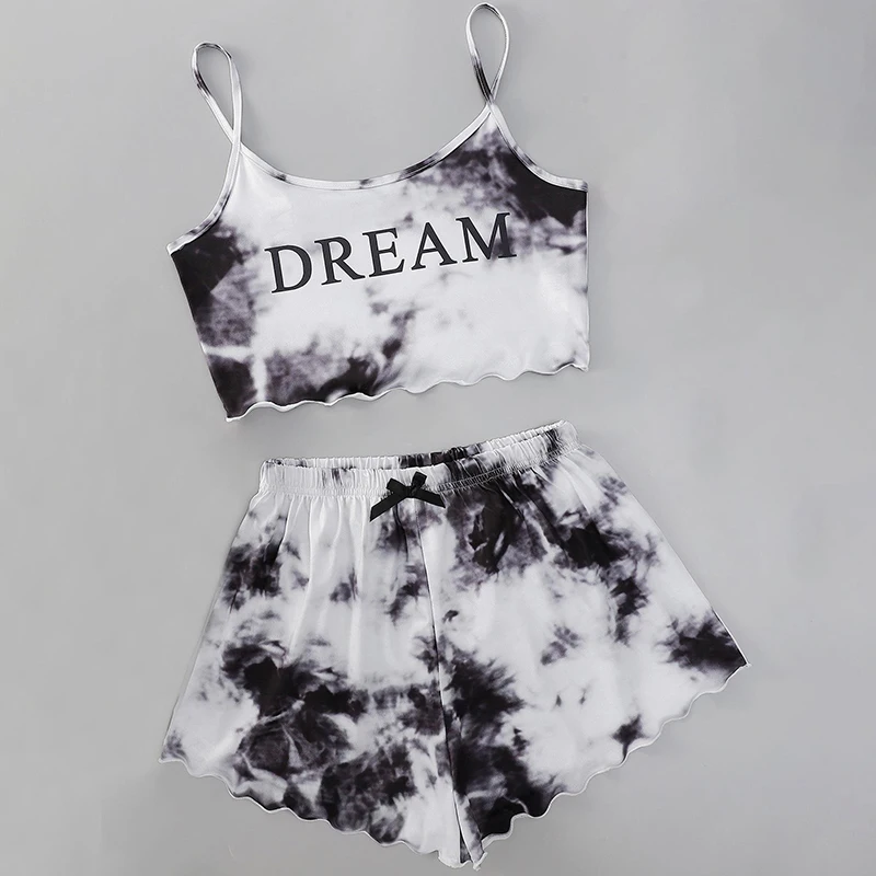 

New Fashion Tie Dye Sexy Camisole Loose Shorts Sports Home Two-Piece Suit Women