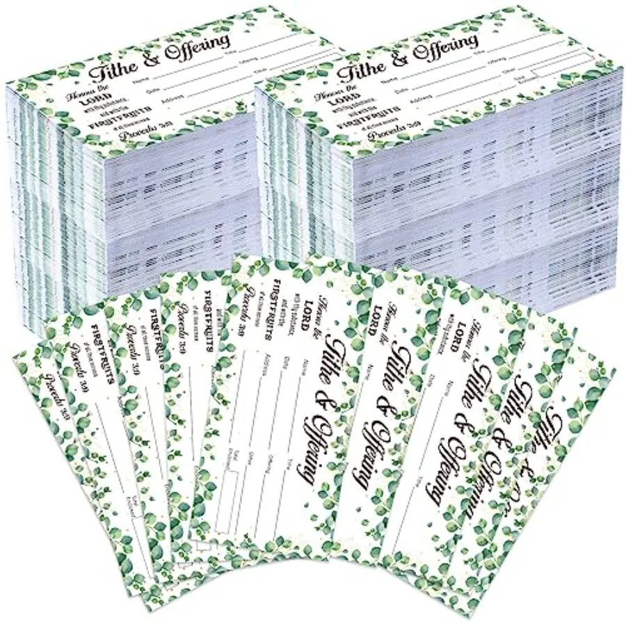 

Конверты для церковных пожертвований (10 шт.), зеленые, из бумаги с узором эвкалипта, для чеков и наличных, для христиан