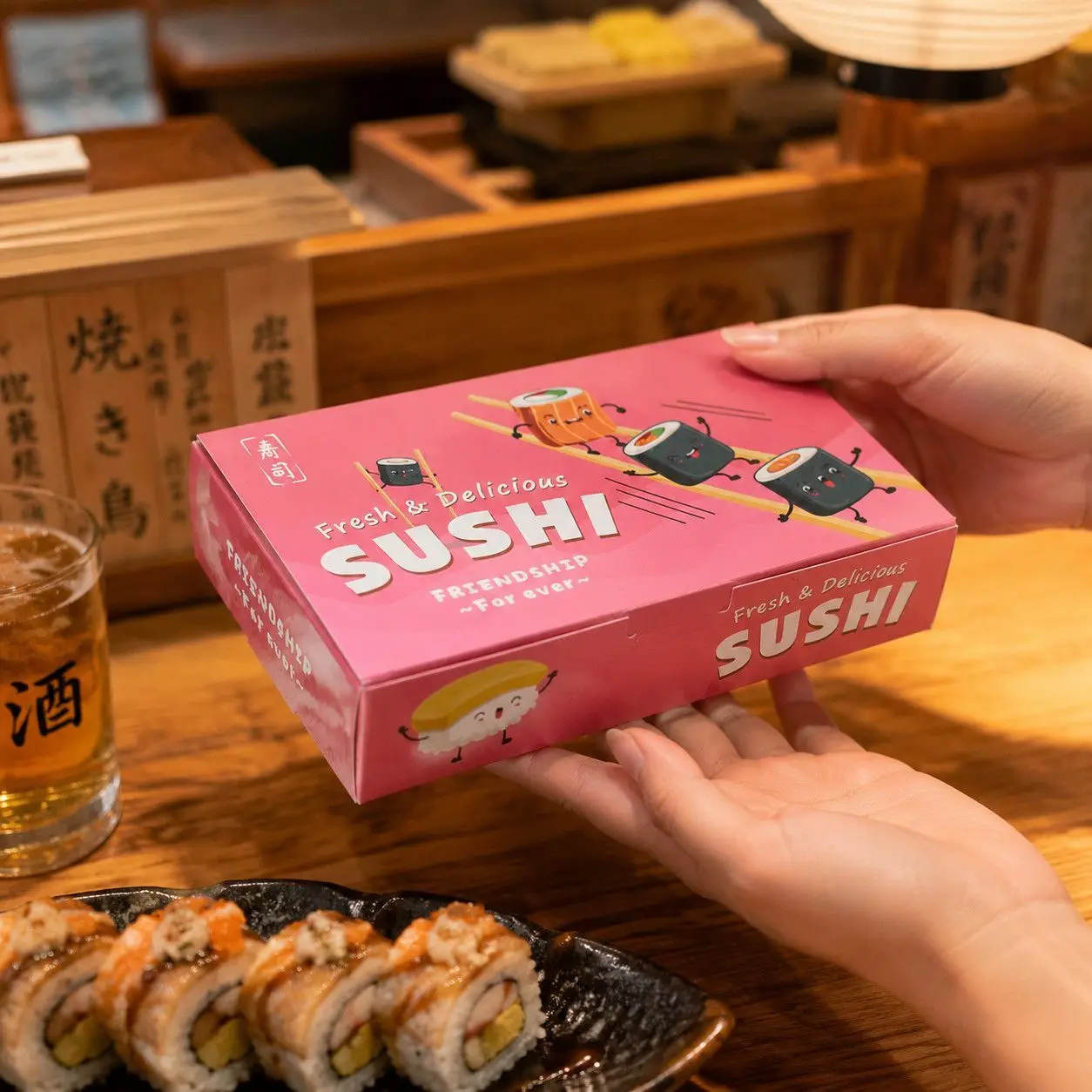 100PCS Sushi Box Packaging Fast Food Disposable Sushi Box Japan Rice Ball Paper Takeout Box Food Containers 170x105x35mm