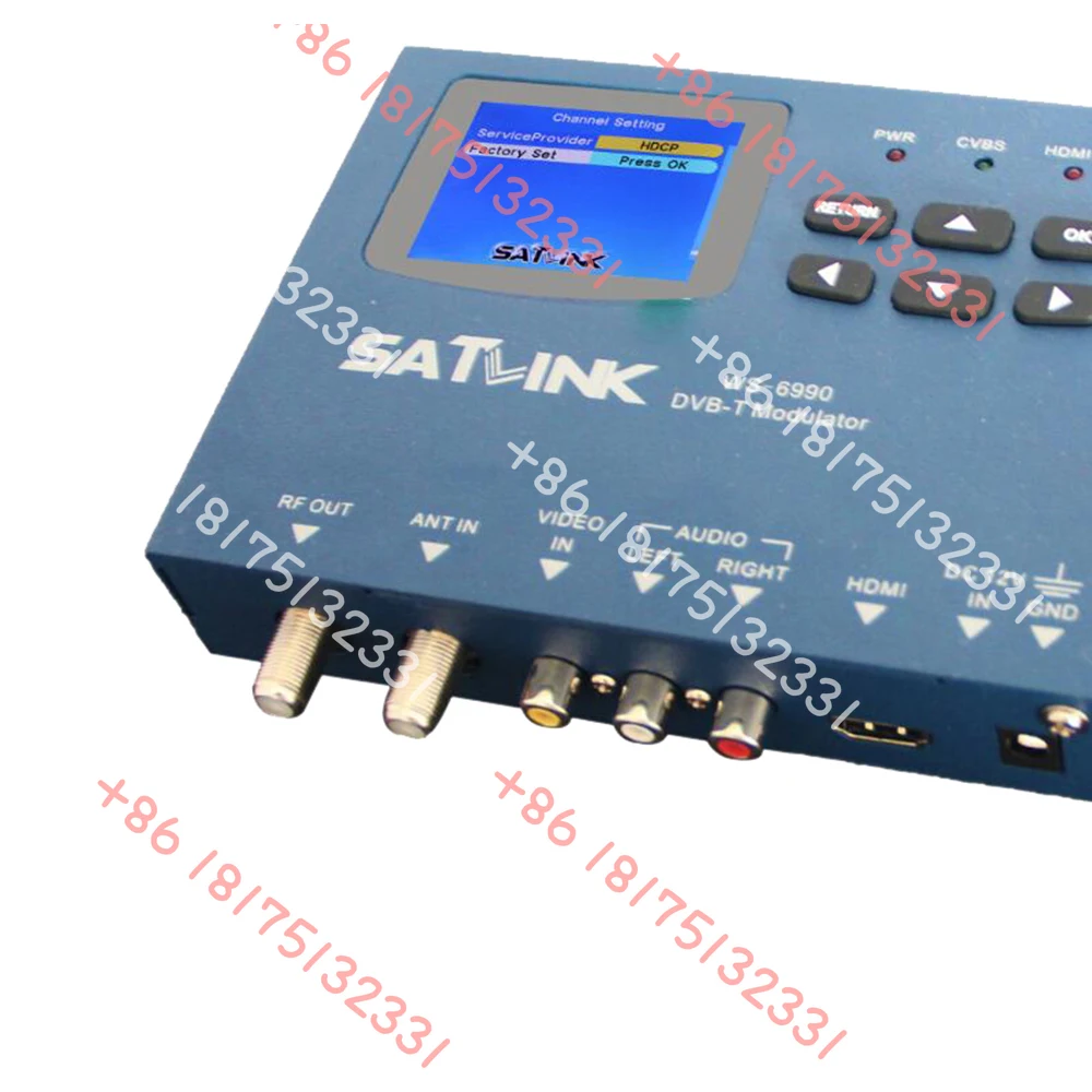 Satlink WS-6990 สี LCD Ground Finder R f Modulator AV HD to DVB-T DVB-C ISDBT Encoder Modulator