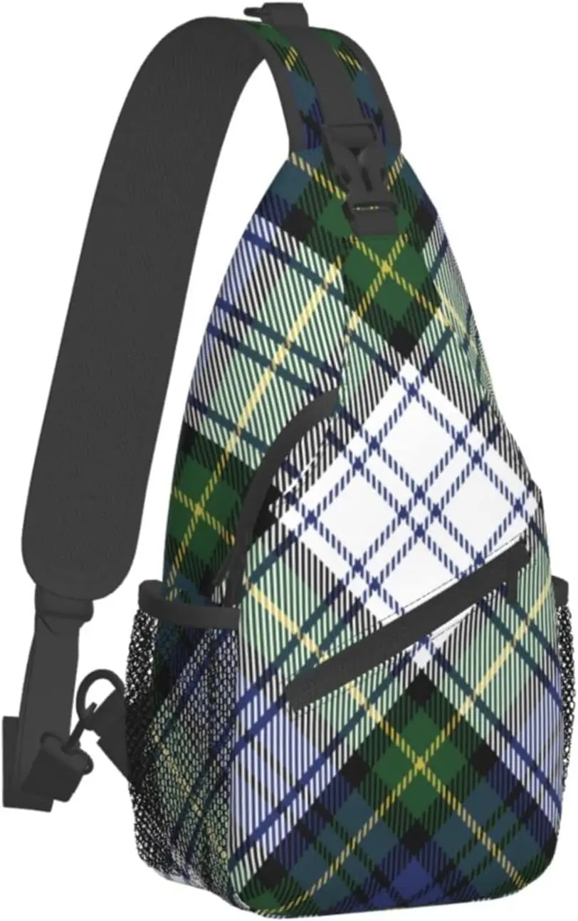 Tartan Check Pattern Crossbody Sling Bag Travel Hiking Chest Bags Daypack Sports Shoulder Purses Pouch for Women Men