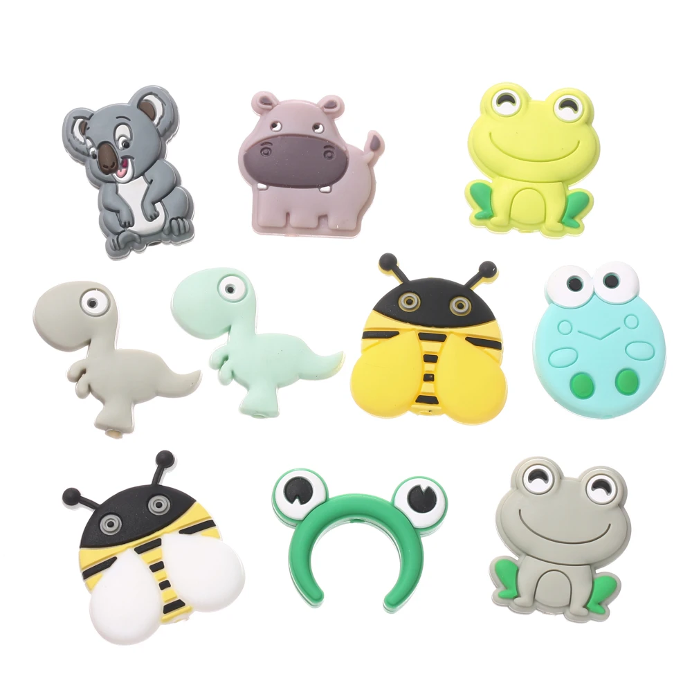 10Pc Baby Silicone Bead Cartoon Animal Bee Frogs Teether BeadsFor Nursing Molar Toy Making DIY Pacifier Chain Keychain Accessory