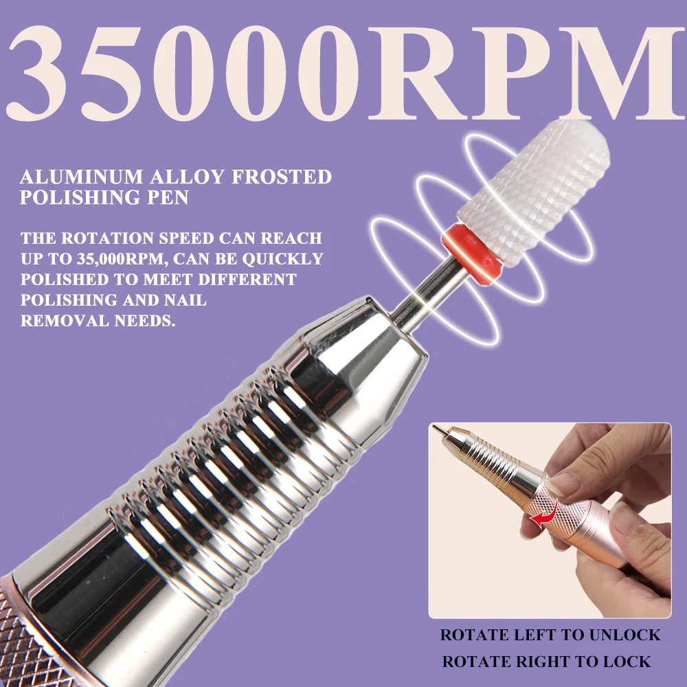 Profesjonalna bezrdzeniowa wiertarka do paznokci akumulatorowa elektryczna pilnik do paznokci 35000 obr./min do domowego salonu manicure i pedicure