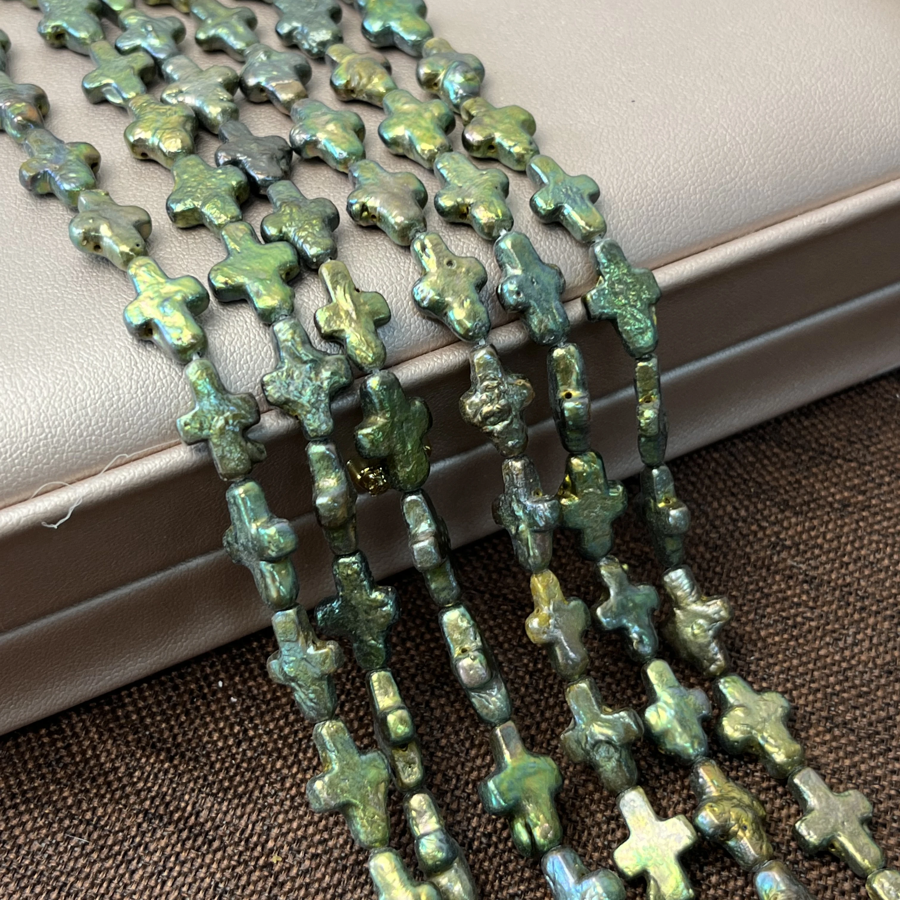 

9x15mm Baroque Cross-Shaped Green Natural Freshwater Pearl Beads for Jewelry Making Supplies DIY Necklace Bracelet Accessories