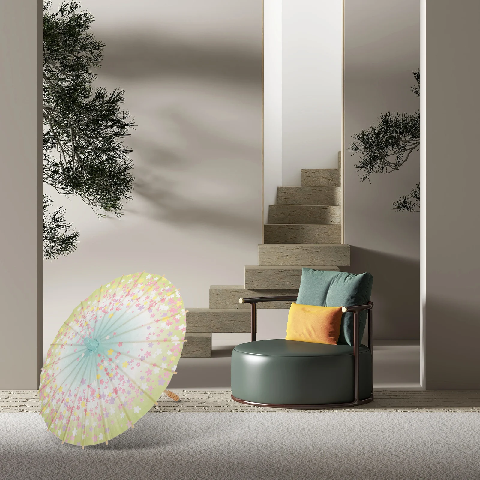 

2 шт. 30 см японский бумажный зонтик декоративный зонтик зеленый узор фестиваль праздник домашний декор сценический реквизит