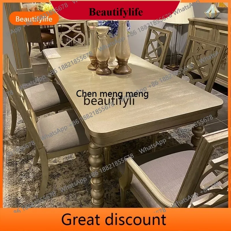 

z183 ay55 Light luxury solid wood dining table modern simple living room rectangular dining table champagne color, impression fu