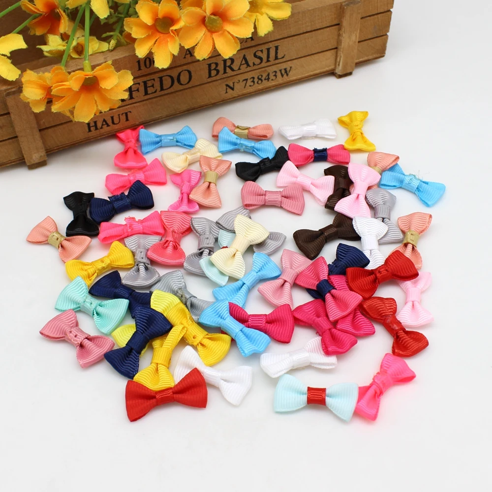 50/100pcs 15mm-30mm Mini Threaded Ribbon Bow Tie Mix Hair Accessory Small Satin Ribbon Bows Flower Appliques sew Craft