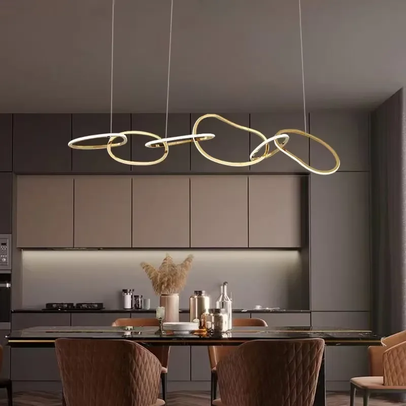 Modern 5 Ring LED Chandelier Stainless Steel Nordic Style Luxury Ceiling Light for Living Room Indoor Decoration