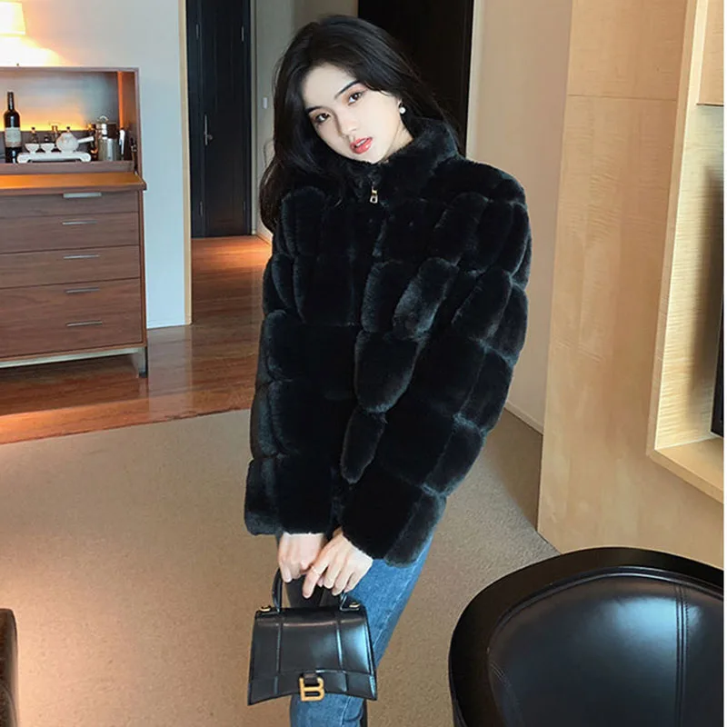 Mode Imitation fourrure lapin en peluche tempérament manteau court femme vison fourrure manteau ample femme hiver JJ559