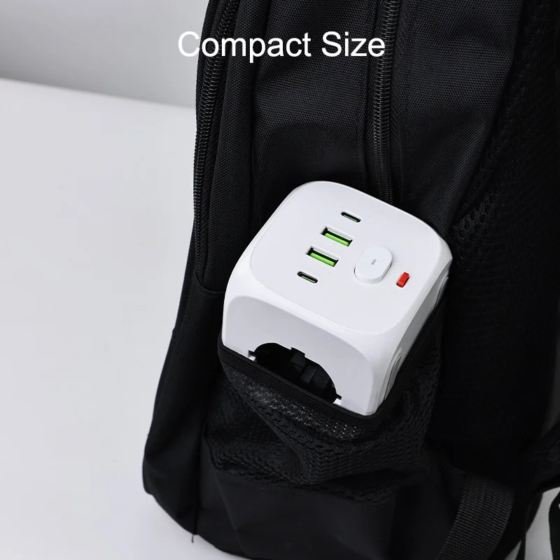 1 7-in-1 EU-Steckdosenleiste, Überspannungsschutz-Steckdosenleiste mit 3 AC-Steckdosen, 2 USB-Anschlüssen und 2 Typ-C-Anschlüssen, Würfelsteckdose für Zuhause – Detail 8