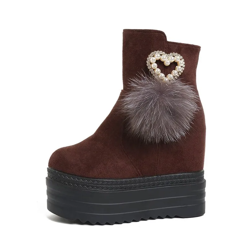 Fashion 12cm High Heels Boots Suede Wedges Platforms Shoes Autumn Winter Women Ankle Boots Height Increasing Pumps Bottine Femme