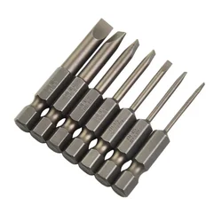 7pcs/set 50mm Flat Head Slotted Tip Magnetic Screwdrivers Bits 1.6-6.0mm Hexagonal Screwdriver Head Set Hand Tool