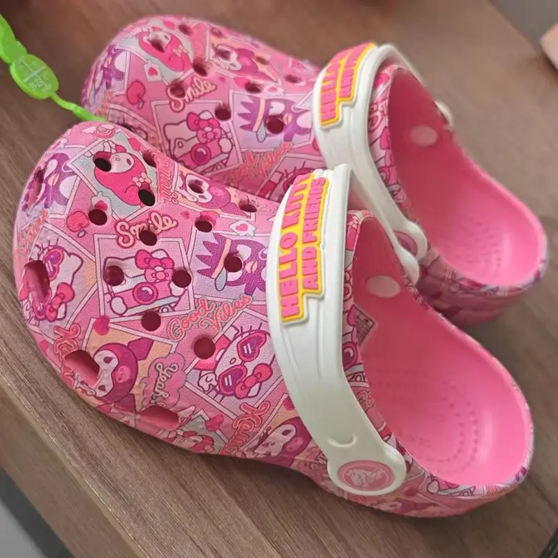 Sanrio Hello Kitty Kuromi Pochacco Melody Summer Girls Cartoon Children Slippers Non-slip Soft-soled Wrap Toe Sandals Girl Gift