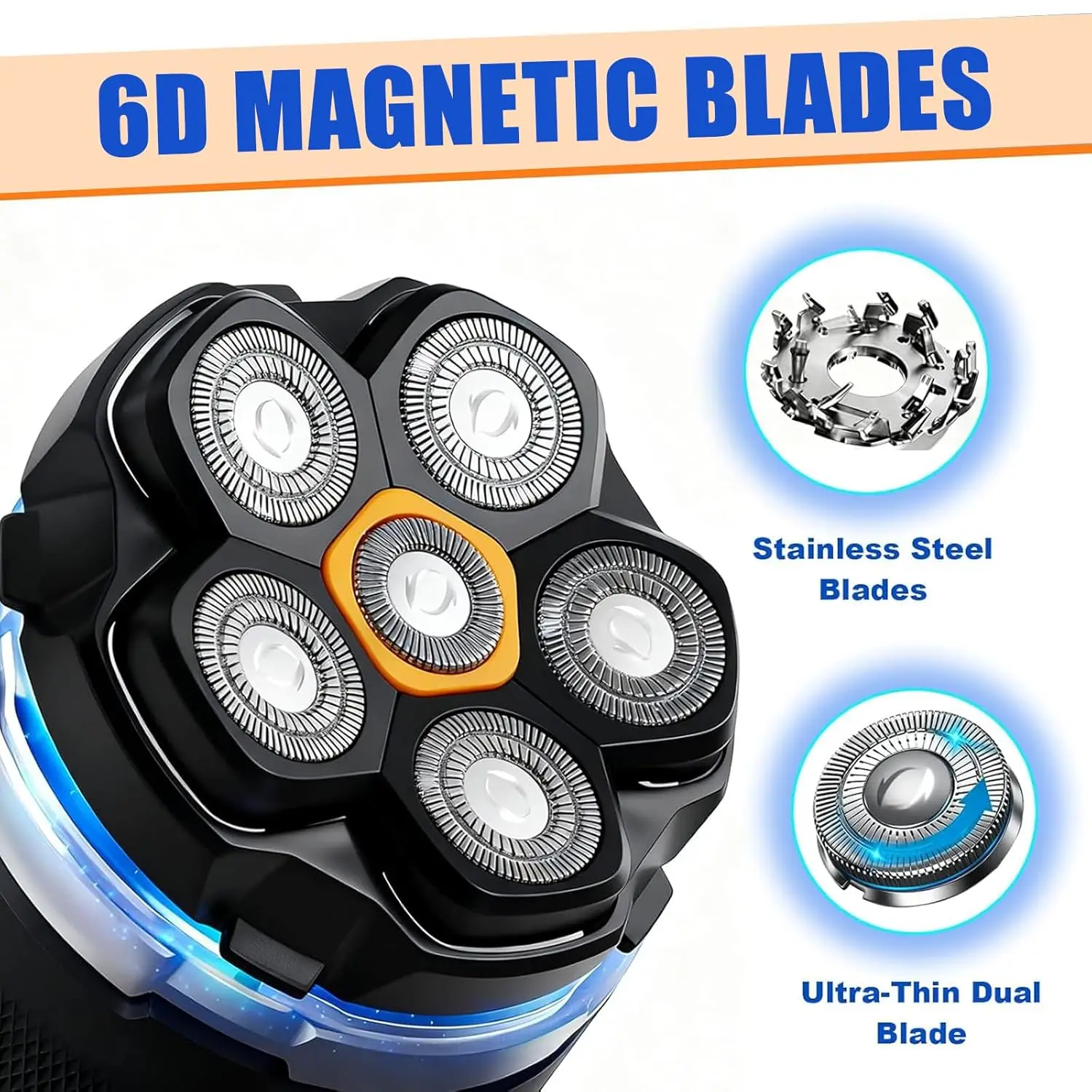 Magnetische 6-Klingen-Ersatzköpfe für viele 6D Magnetische Elektrorasierer für Glatzköpfige Männer – Detail 3