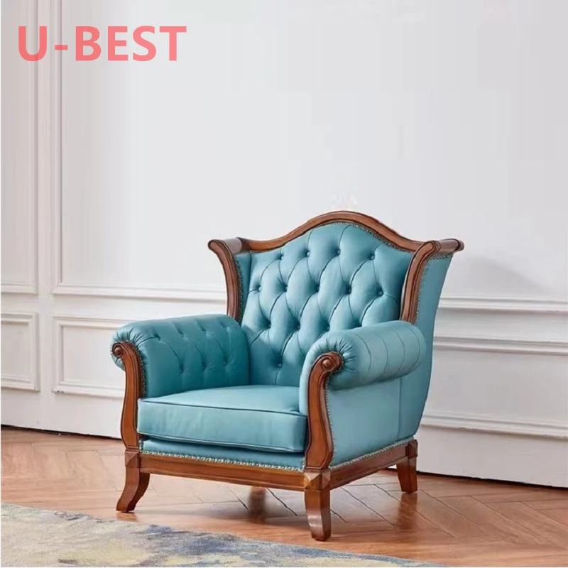 U-BEST Living Room Furniture Solid Wood Fabric Leisure Chair Cafe Design Luxury Single Sofa Leather Sectional