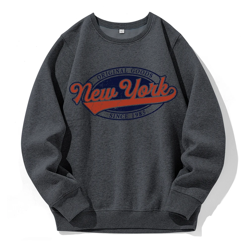 New York Since 1985 Retro Design Print Tracksuit Men Street Casual Hip Hop Sweatshirt O-Neck Fashion Tops Fleece Warm Pullover