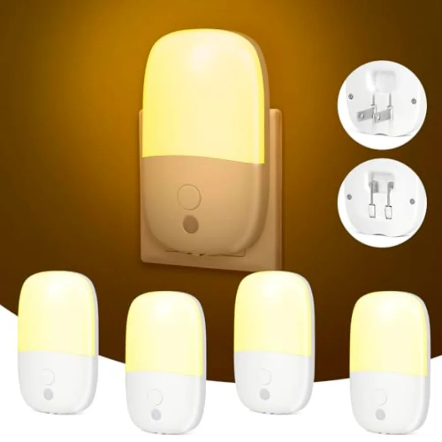 

LED Night Light Plug into Wall, 4 Pack Dusk to Dawn Sensor Nightlight with Retractable Plug and 3 Adjustable Brightness, Dimmab