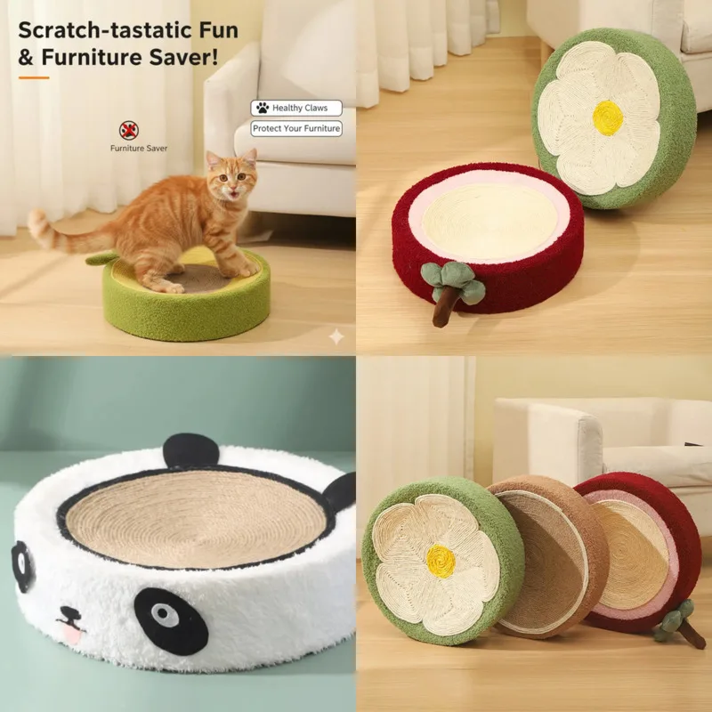 Cat Scratching Pad Compass Design Round Fruit-Shaped Sisal Rope No-Shed Durable Cat Toy For Clawing Scratching Cozy Cat Bed New