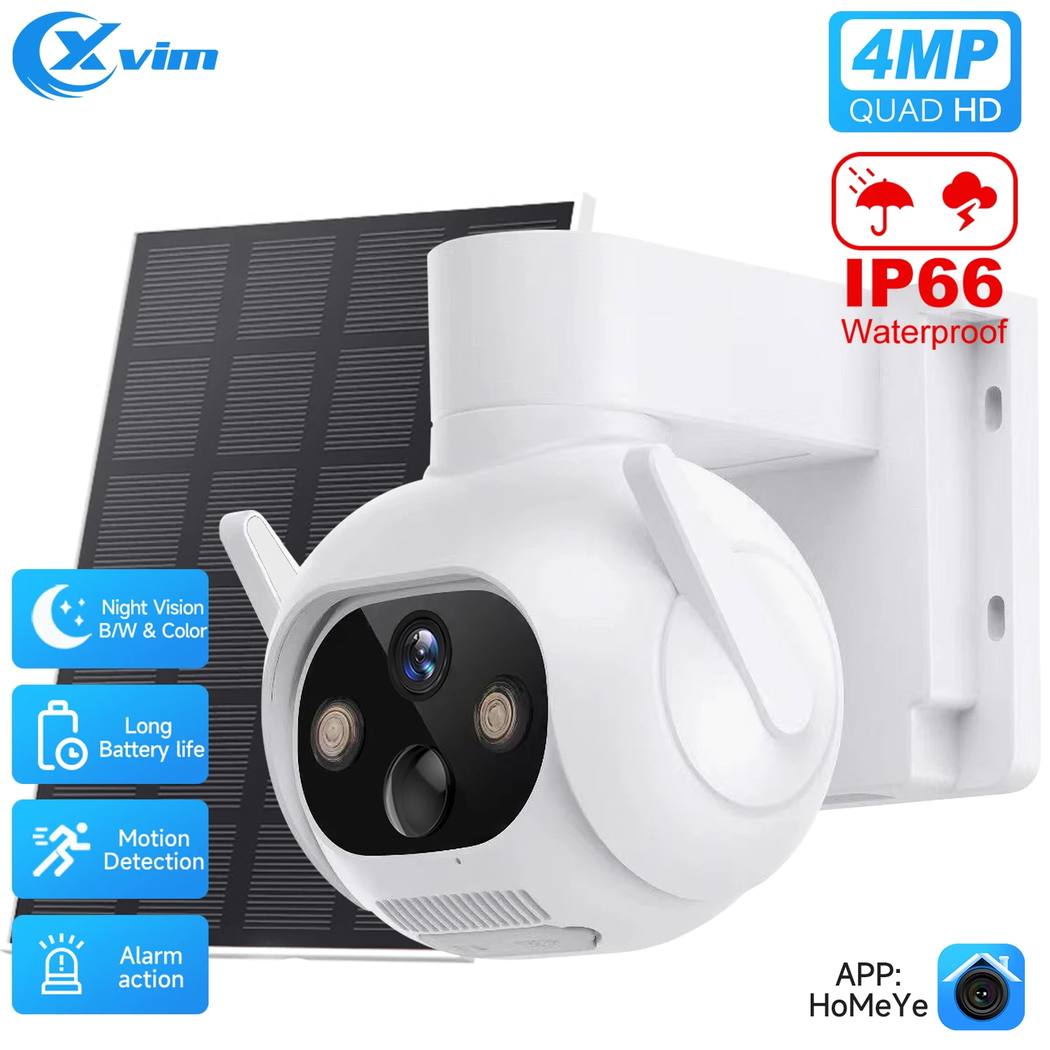 

XVIM 4MP 4G Solar Camera Outdoor Wireless Security Protection IR Night Vision Motion Alarm PTZ Solar Wifi Surveillance Camera