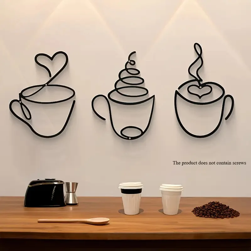 3Pcs Creative Coffee Shop Wall Hanging Minimalist Coffee Bar Sign Decorations Home Iron Crafts Interior Wall Decoration