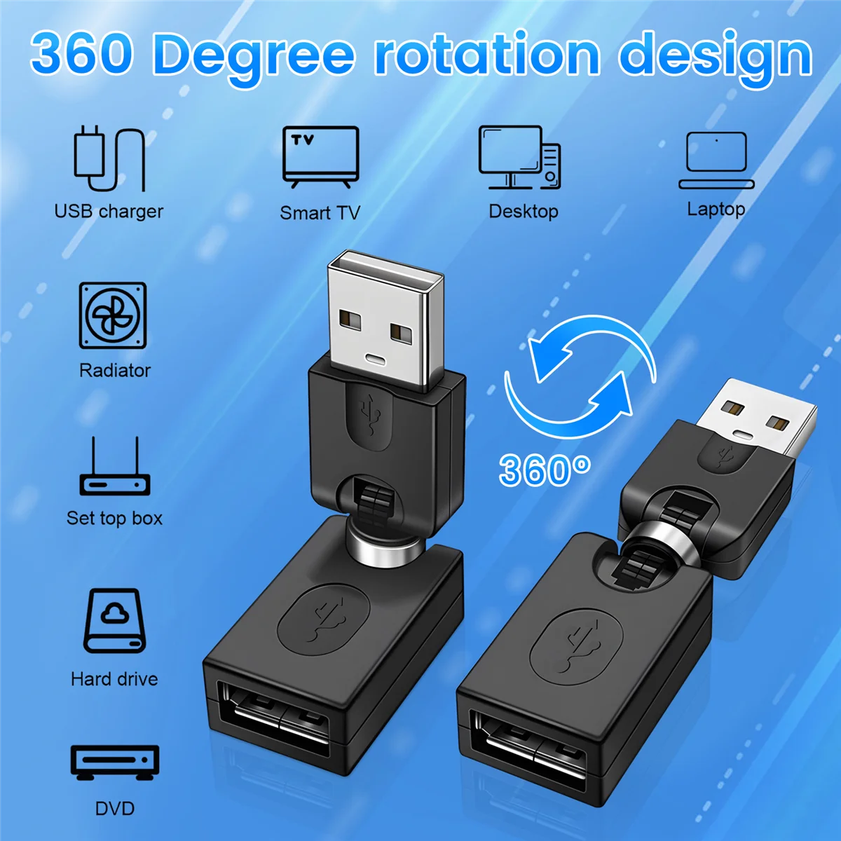 Продажи! Черный адаптер USB 2.0 «папа» на USB «мама» с углом поворота на 360 градусов