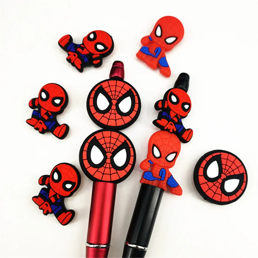 10pcs super hero cartoon spiderman focal Silicone Beads Food Grade beaded pen Baby Teething Toy Pacifier Chain Accessories