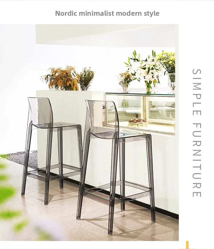 Clear Acrylic Modern Bar Stool Ergonomic Counter Height Chair Stylish Kitchen Island Seating for Home Furniture & Cafe Decor