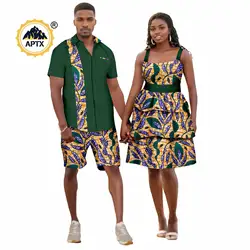 African Sexy Print Ruffles Dresses Matching Couple Outfits Bazin Dashiki Men Outfits Dashiki Shirt Top and Pant Sets 24C071