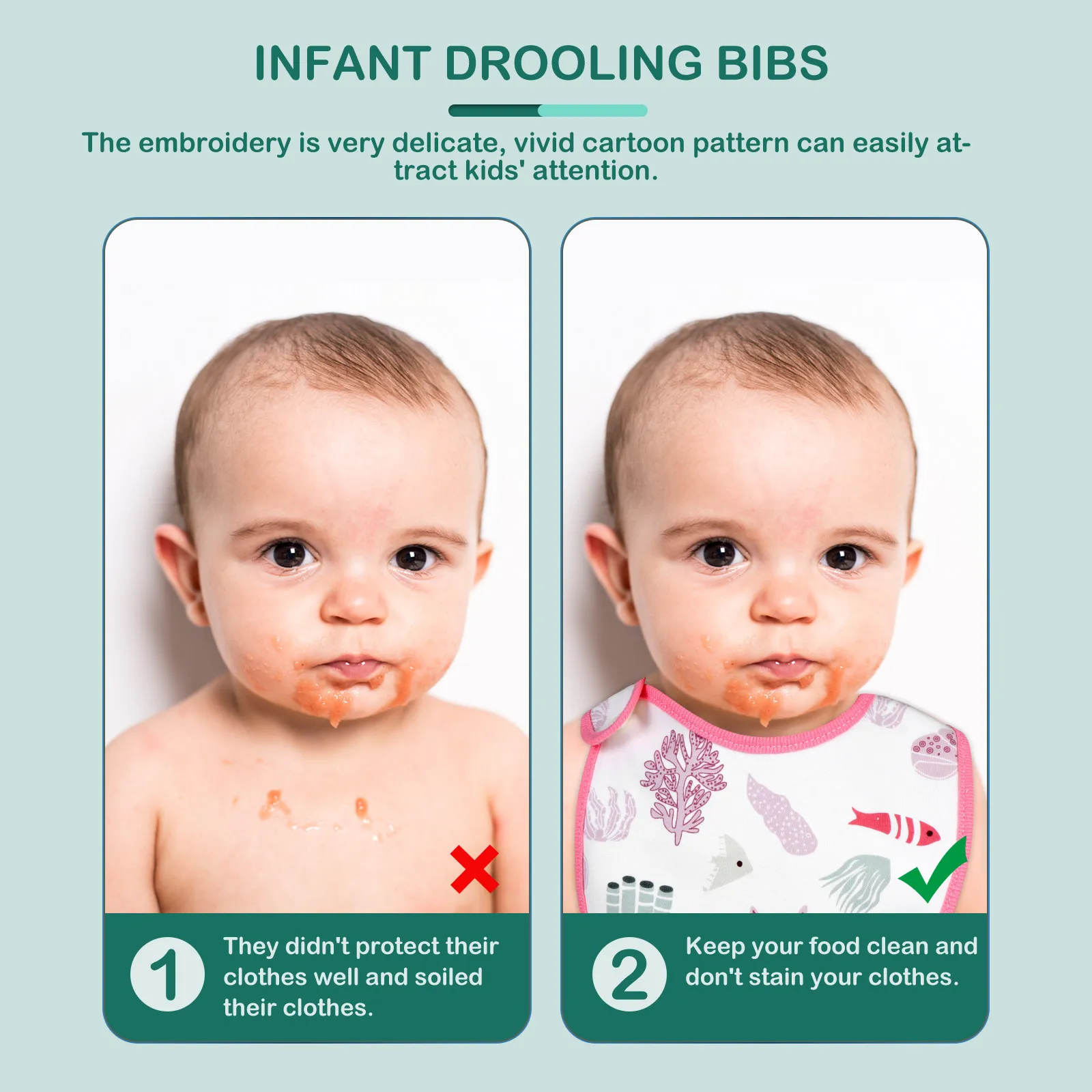 

2 шт. хлопковых детских слюнявчиков, мягкие и удобные, для защиты при прорезывании зубов, унисекс, товары для малышей, нагрудники для кормления для мальчиков и девочек
