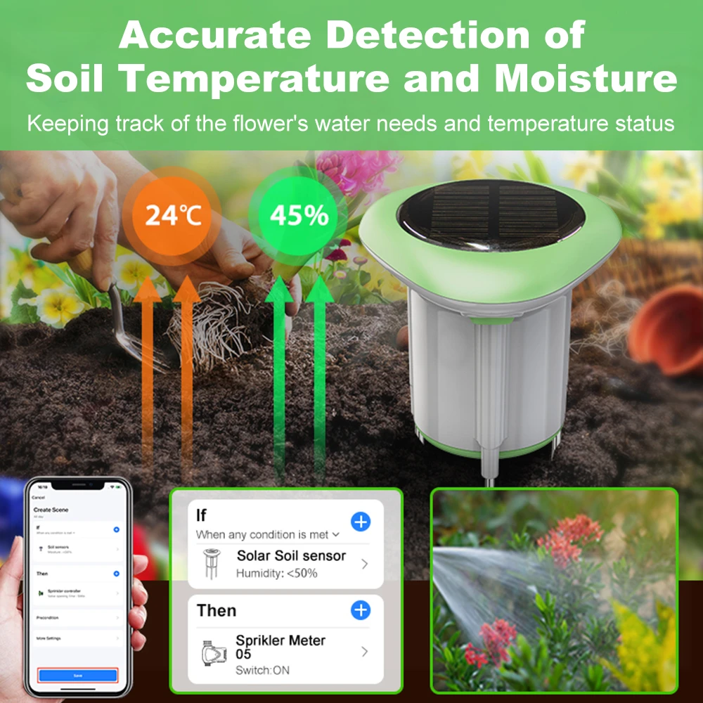MANHOT WiFi Smart Solar Soil Sensor Temperature and Humidity Soil Soisture Sensor IP66 Water Proof Soil Tester For Home Garden