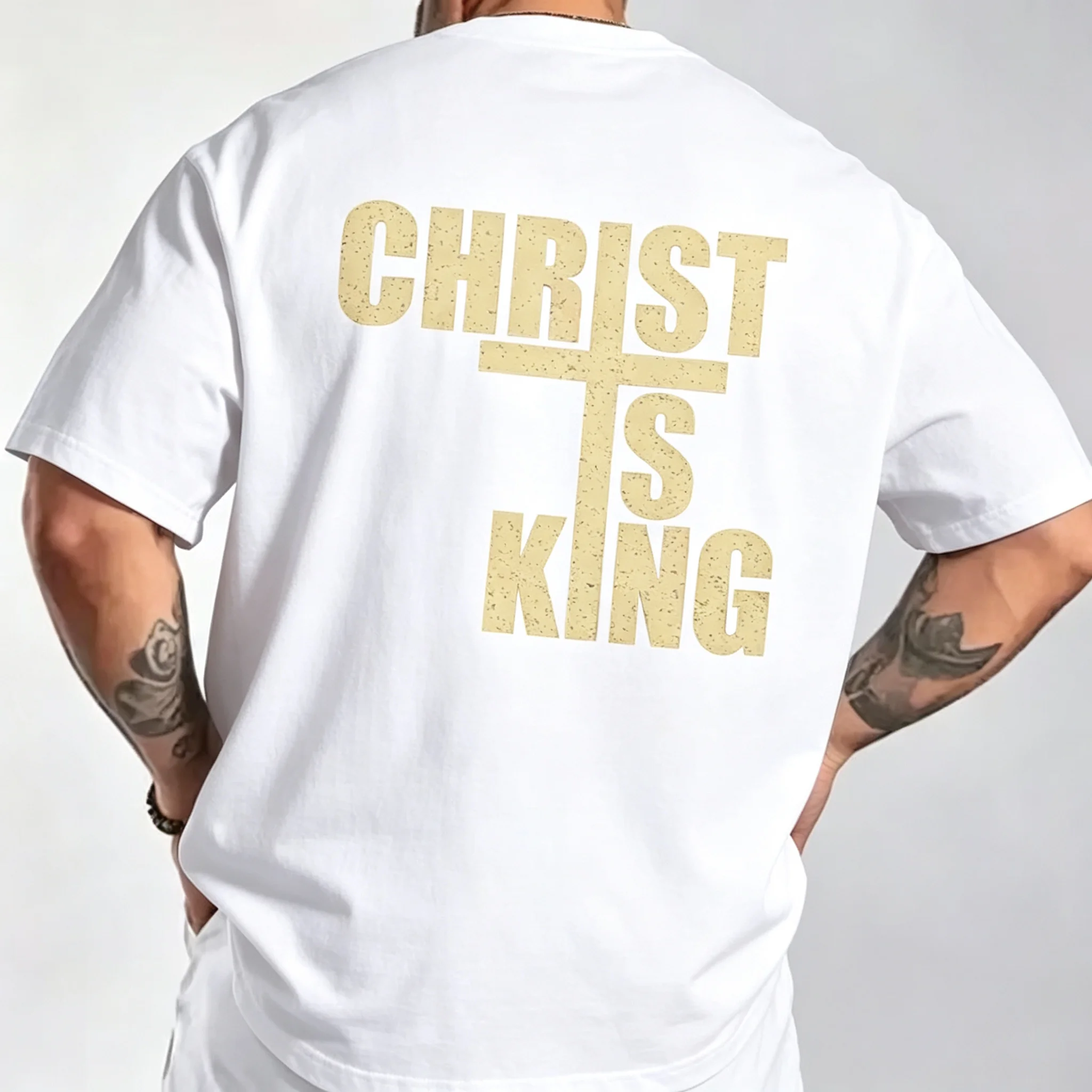 2026 New Parent‑Child Matching Unisex Oversized T‑Shirt Vintage Cross Faith Text Chest Back Print Black Streetwear Tops