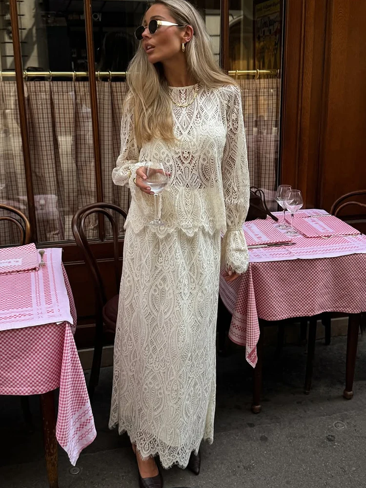 

Элегантный женский комплект платьев Tuularose, модный кружевной ажурный пуловер, свободное платье макси, комплект уличной одежды, комплекты платьев для отпуска, наряды