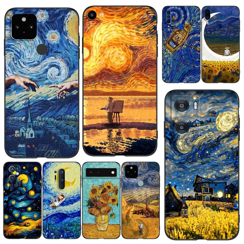 Black Tpu Case For TCL phone 30 plus 303 30XE 30V 30SE E 306 305 40R 40SE 405 406 408 Artist Van Gogh Oil Painting