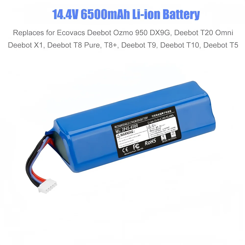 Baterías de repuesto para Robot aspirador limpiamoquetas Ecovacs Deebot X1 Ozmo T5 T8 T9 950 DX9G DX93 DX96 DLX11-54, 14,4 V, 6500mAh