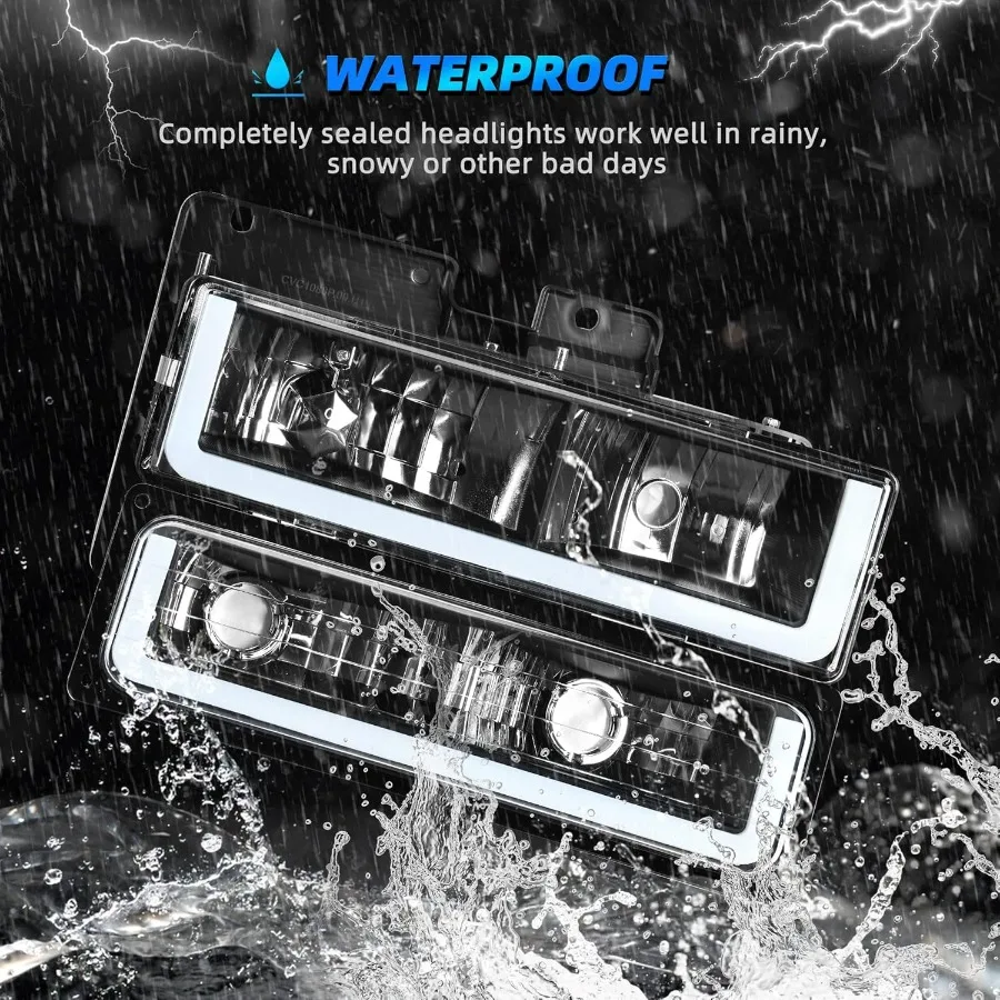 Conjunto de faróis LED DRL com luzes de canto para 19941999 Chevy C K 1500 2500 3500 Suburban Tahoe Visibilidade e Mod aprimorados