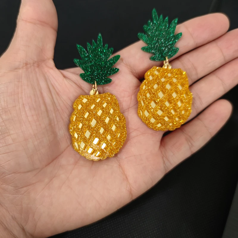 KUGUYS Fruit Pineapple Handicraft Jewelry Earrings for Women Glitter Acrylic Trendy Jewelry Fashion Holiday Accessories