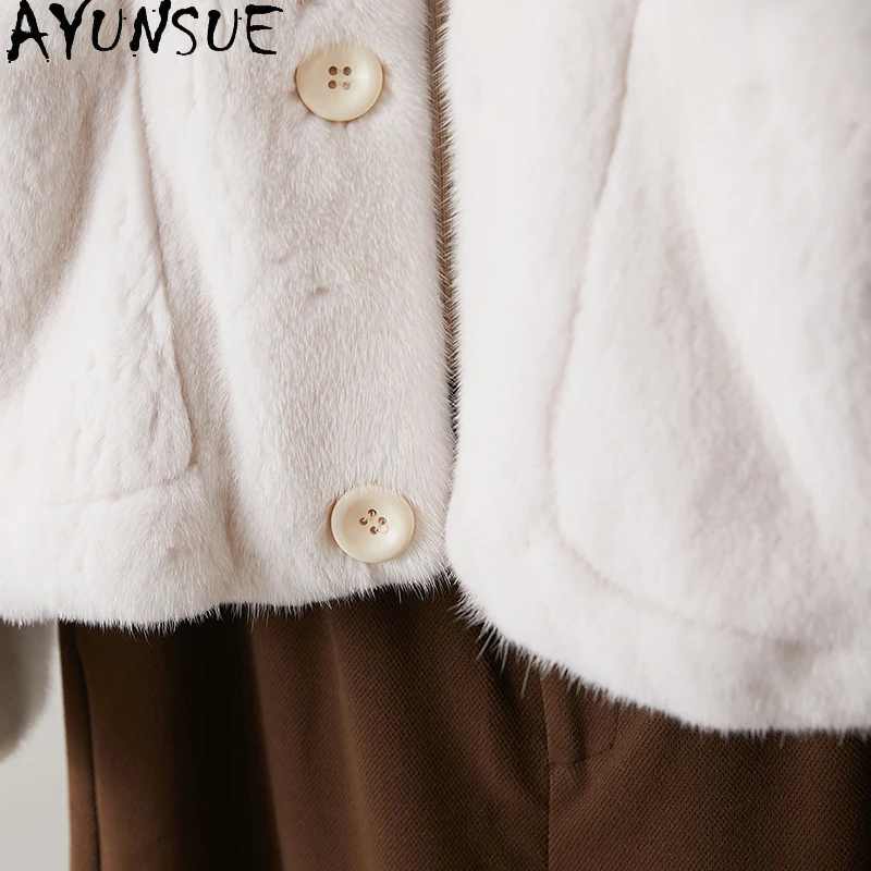 AYUNSUE معاطف الفرو الحقيقي للمرأة 2025 معاطف وسترات شتوية للسيدات ملابس كاجوال للمرأة جودة عالية Pelzmantel Damen #4